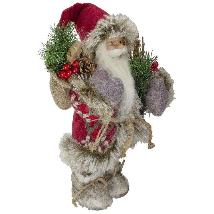 12" Standing Outdoor Santa Christmas Figurine with Fur Boots and Presents