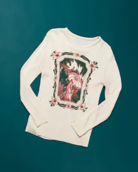 70s Novelty Sweater with 20s Parasol Garden Scene