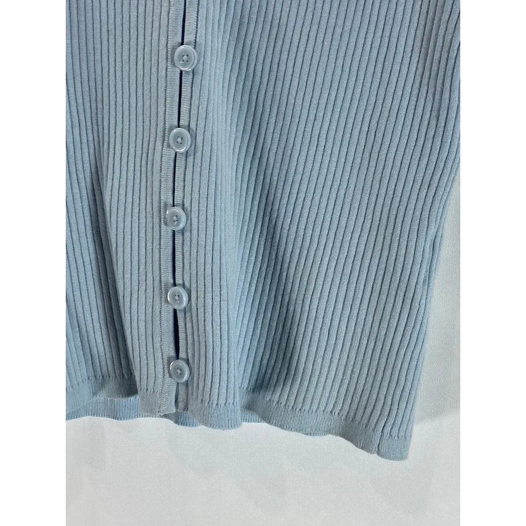 Aritzia WILFRED Affinity Light Blue Rib Knit Halter Button-Up Sweater Tank SZ M