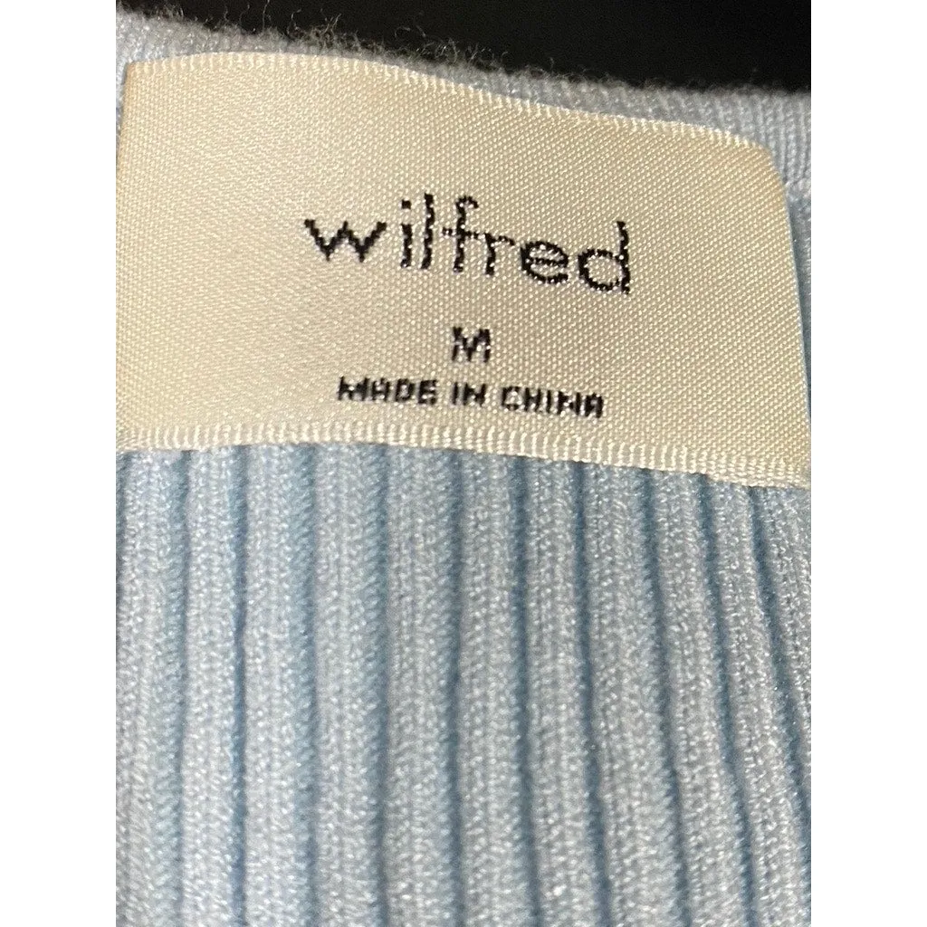 Aritzia WILFRED Affinity Light Blue Rib Knit Halter Button-Up Sweater Tank SZ M