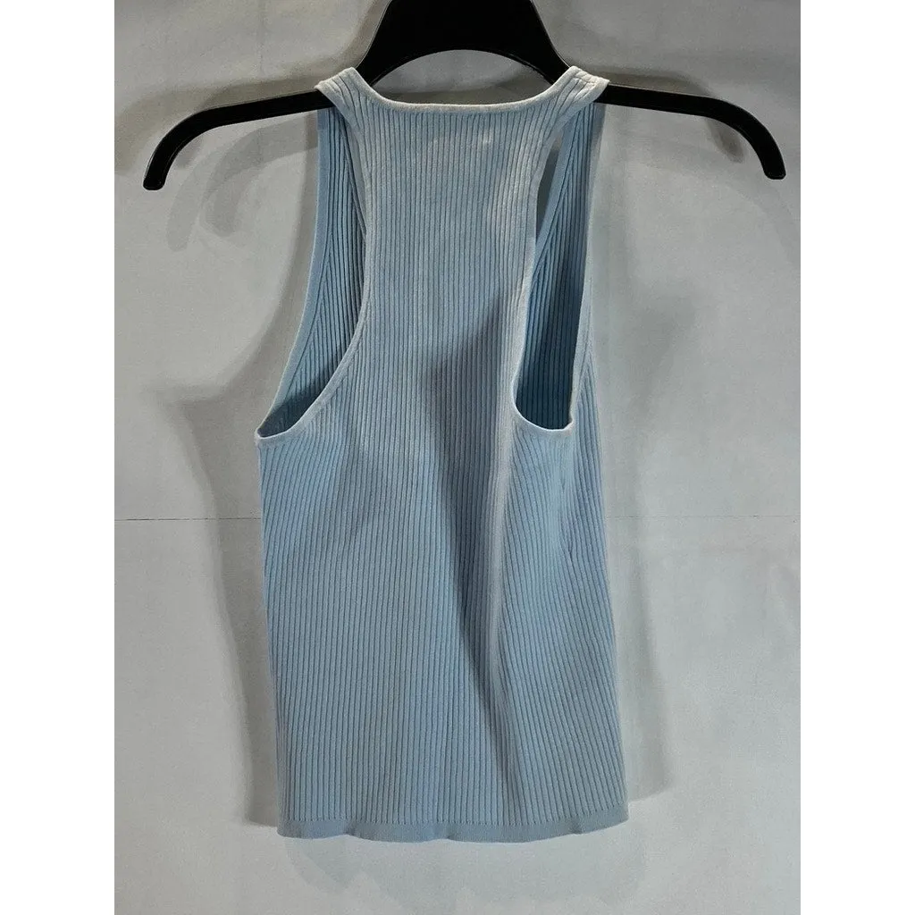 Aritzia WILFRED Affinity Light Blue Rib Knit Halter Button-Up Sweater Tank SZ M