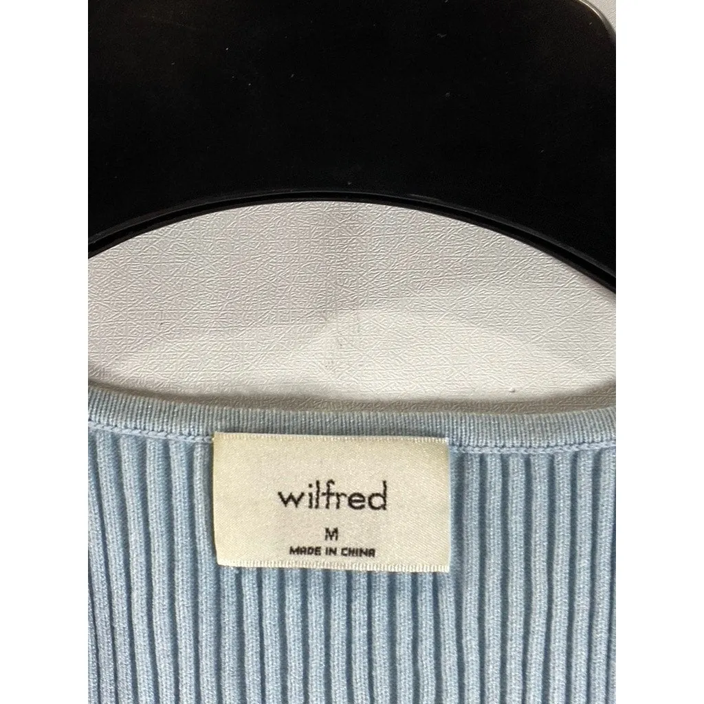 Aritzia WILFRED Affinity Light Blue Rib Knit Halter Button-Up Sweater Tank SZ M