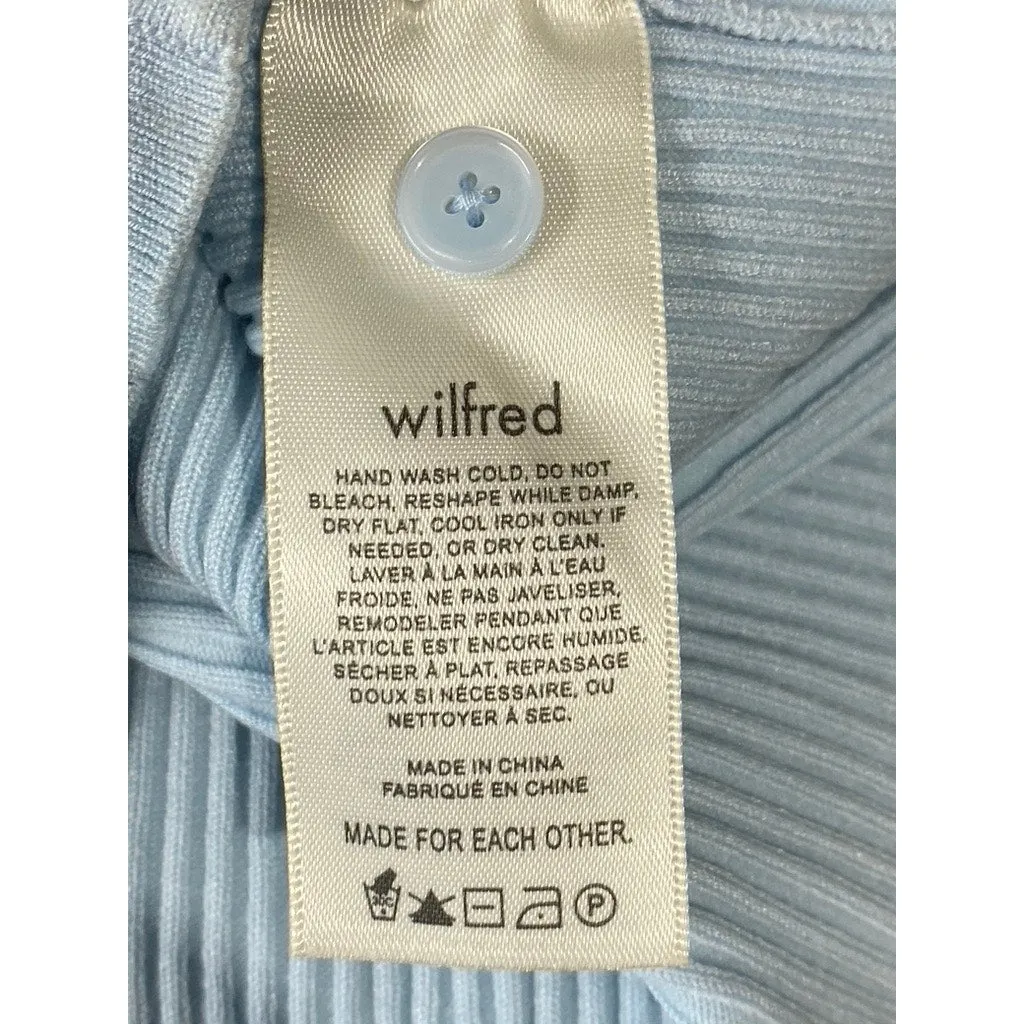 Aritzia WILFRED Affinity Light Blue Rib Knit Halter Button-Up Sweater Tank SZ M