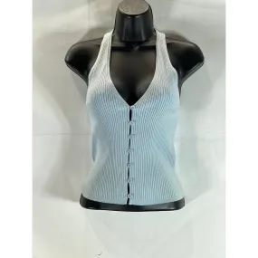 Aritzia WILFRED Affinity Light Blue Rib Knit Halter Button-Up Sweater Tank SZ M