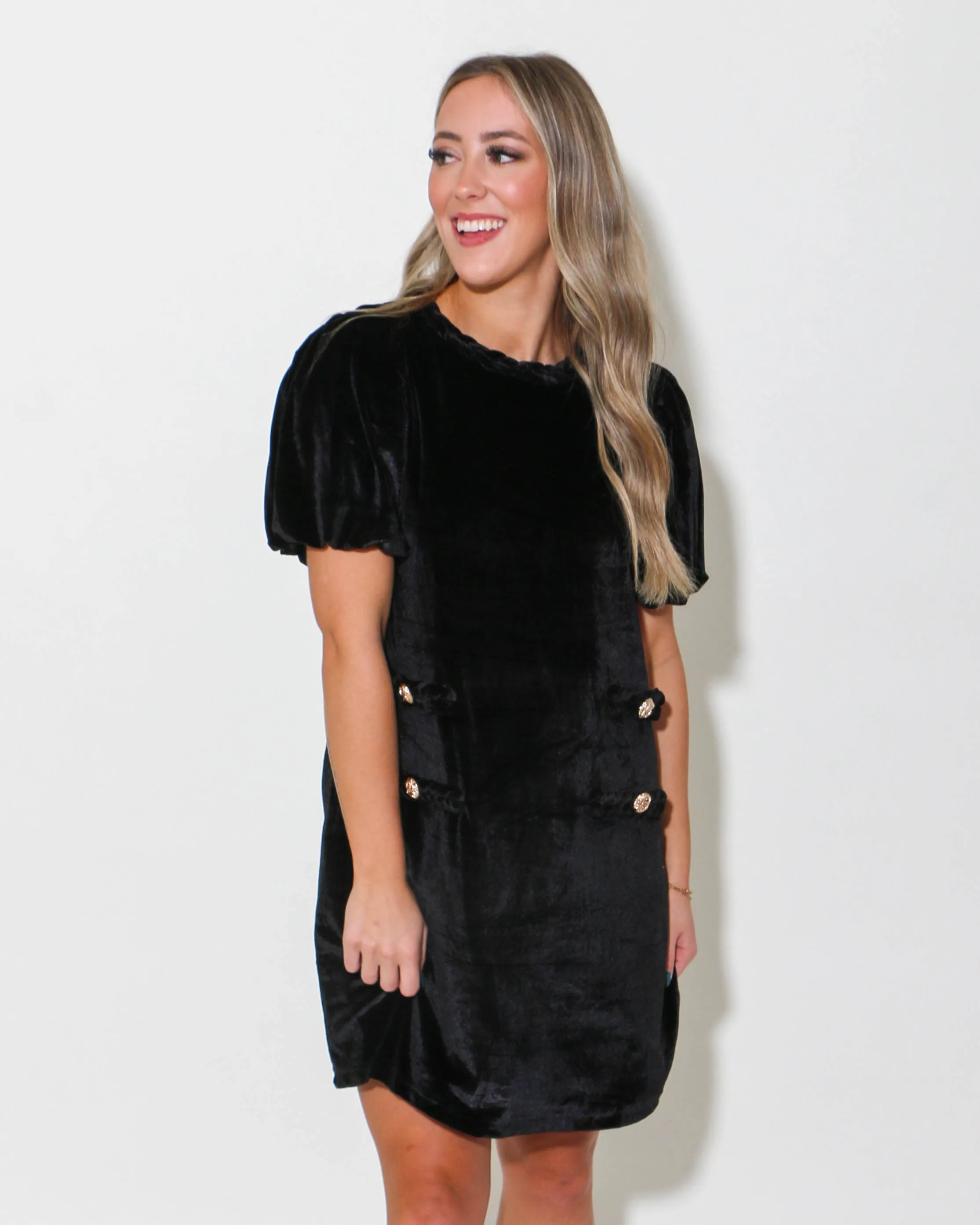 Black Puff Sleeve Velvet Mini Dress