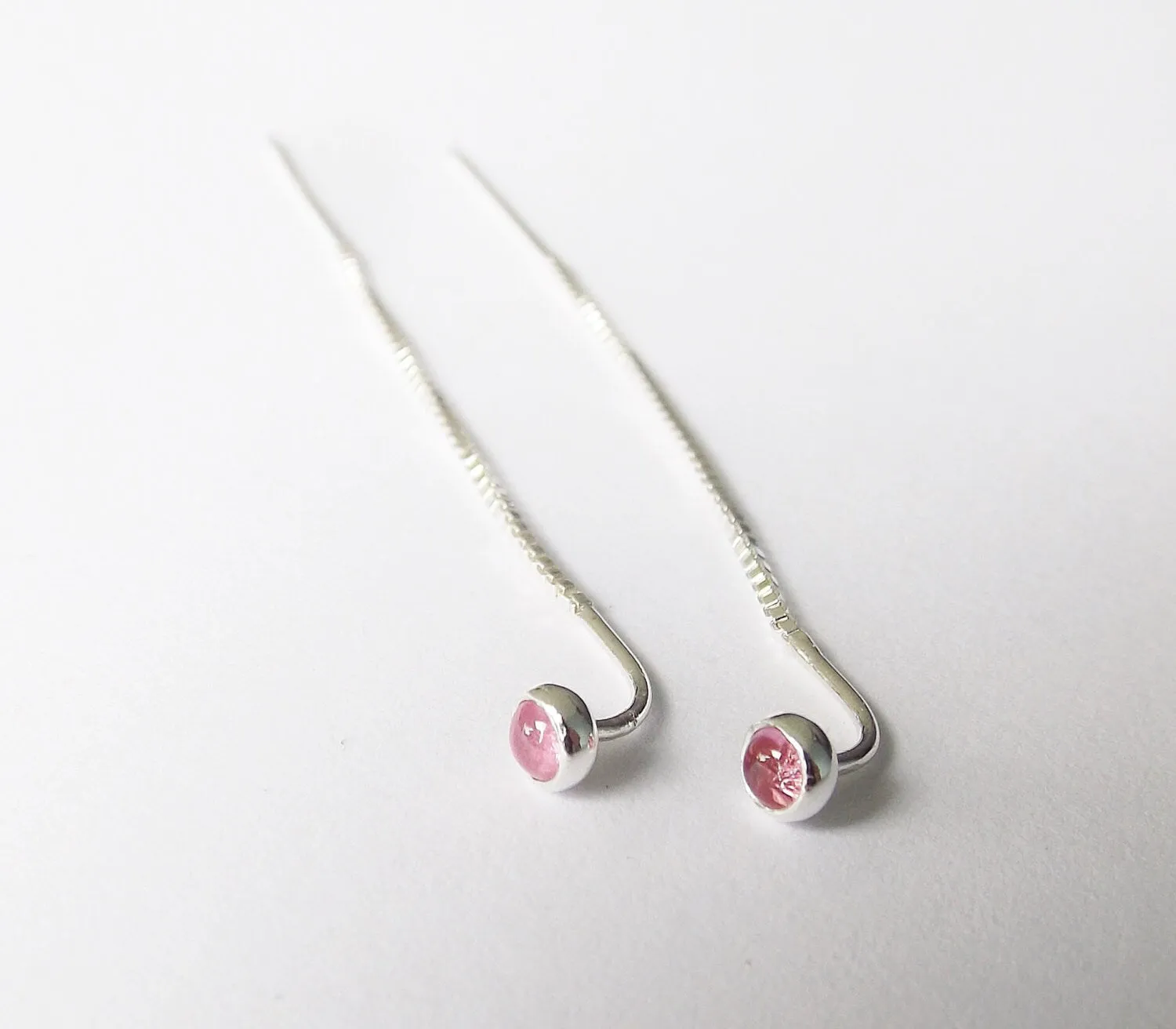 Chain Earrings,Threader Earrings,Delicate Chain Earrings,Minimalist,Edgy Jewelry,Tourmaline Earrings,PinkThreader Earrings,Chain,Gemstone