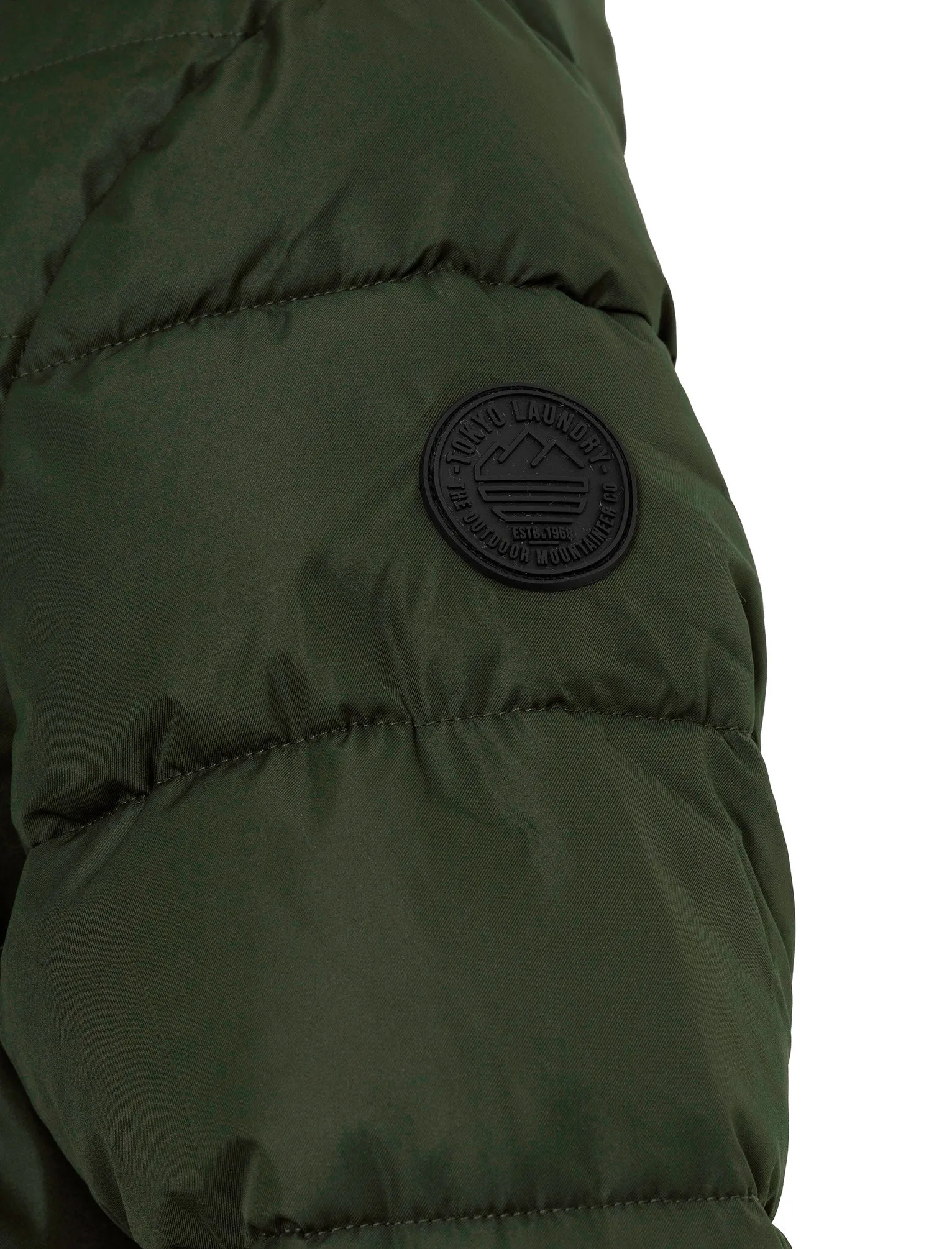 Crosage Longline Quilted Hooded Puffer Coat with Detachable Faux Fur Trim In Khaki - Tokyo Laundry