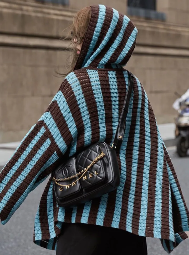 Emica Vertical Stripe Hooded Knit Cardigan Jumper