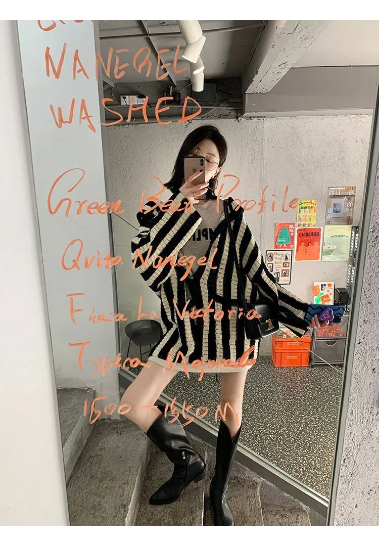 Emica Vertical Stripe Hooded Knit Cardigan Jumper
