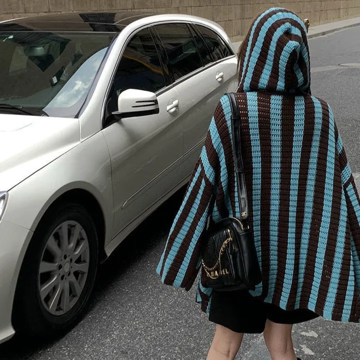 Emica Vertical Stripe Hooded Knit Cardigan Jumper