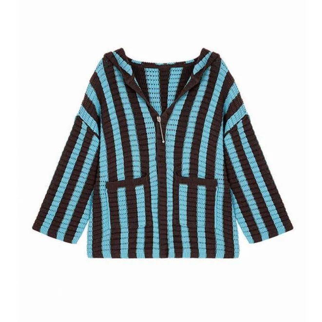 Emica Vertical Stripe Hooded Knit Cardigan Jumper