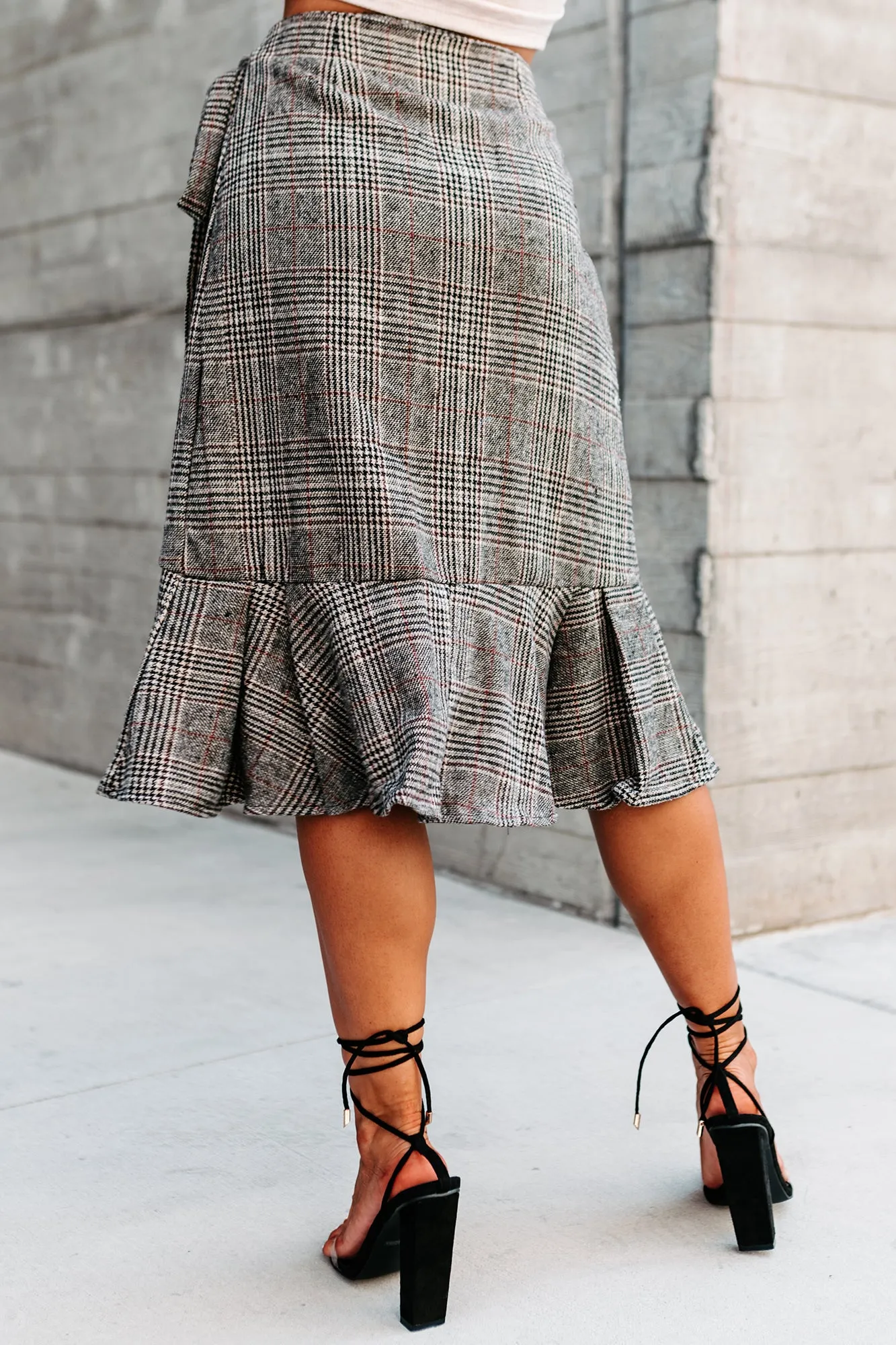 In Plaid Company Plaid Wrap Skirt (Brown)