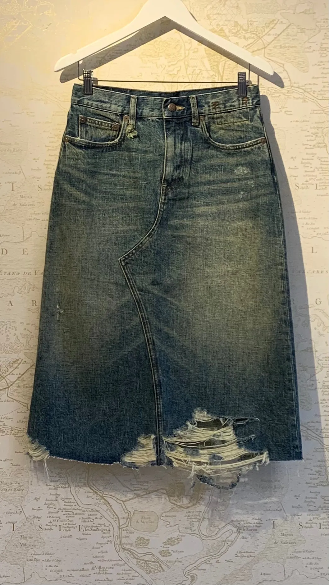 'Jesse' Distressed Denim Skirt in Clinton Blue