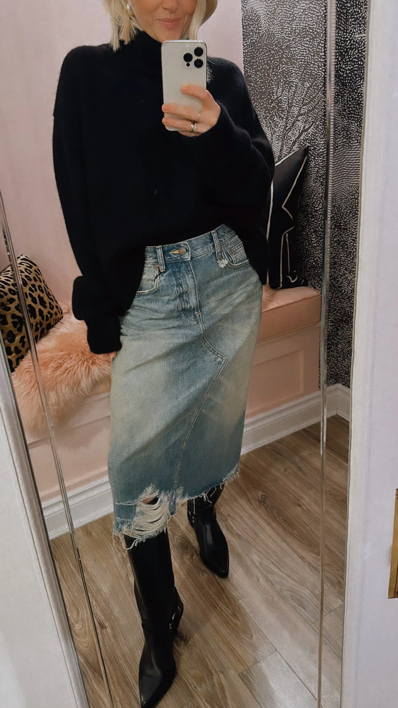 'Jesse' Distressed Denim Skirt in Clinton Blue