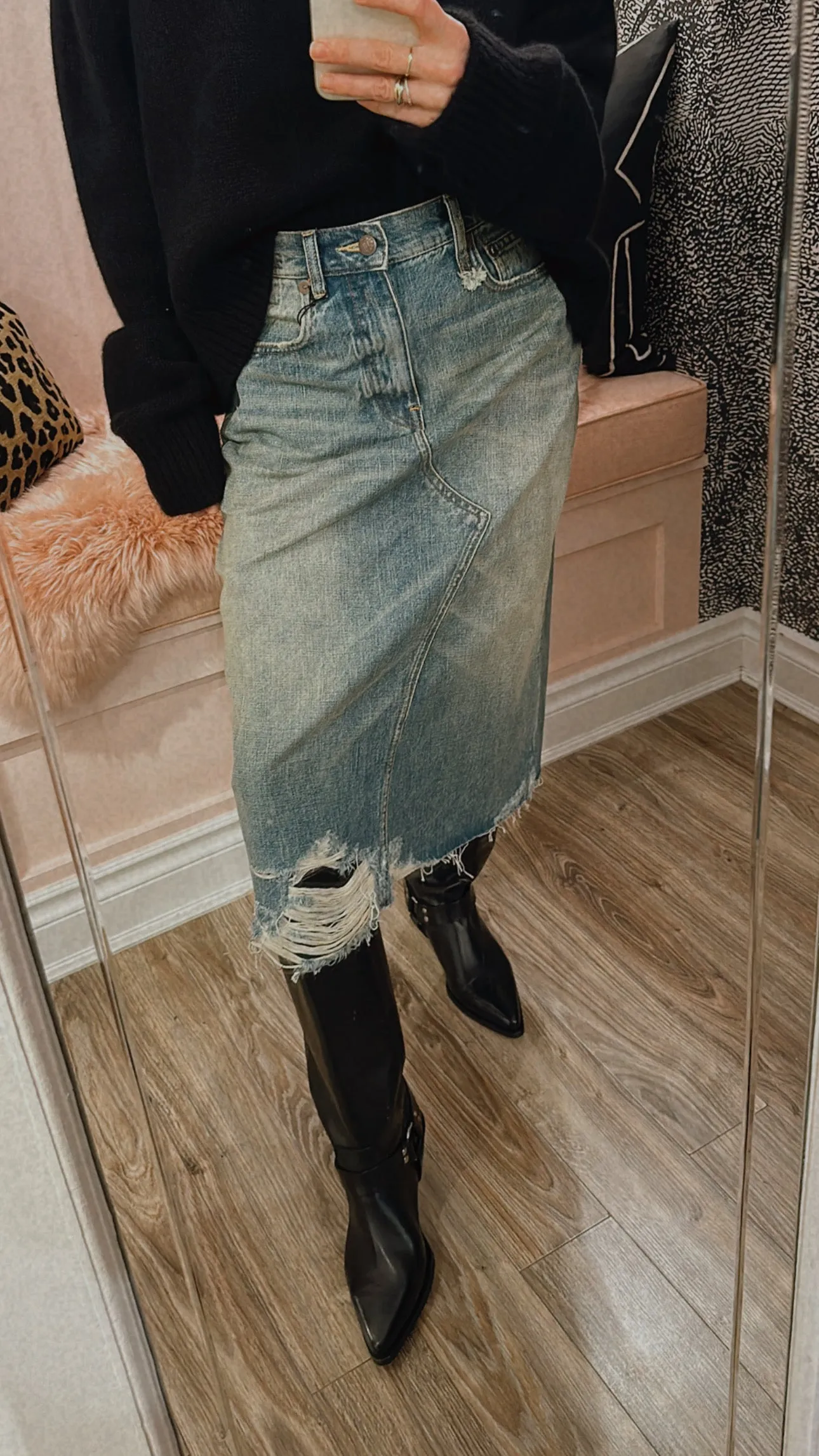 'Jesse' Distressed Denim Skirt in Clinton Blue