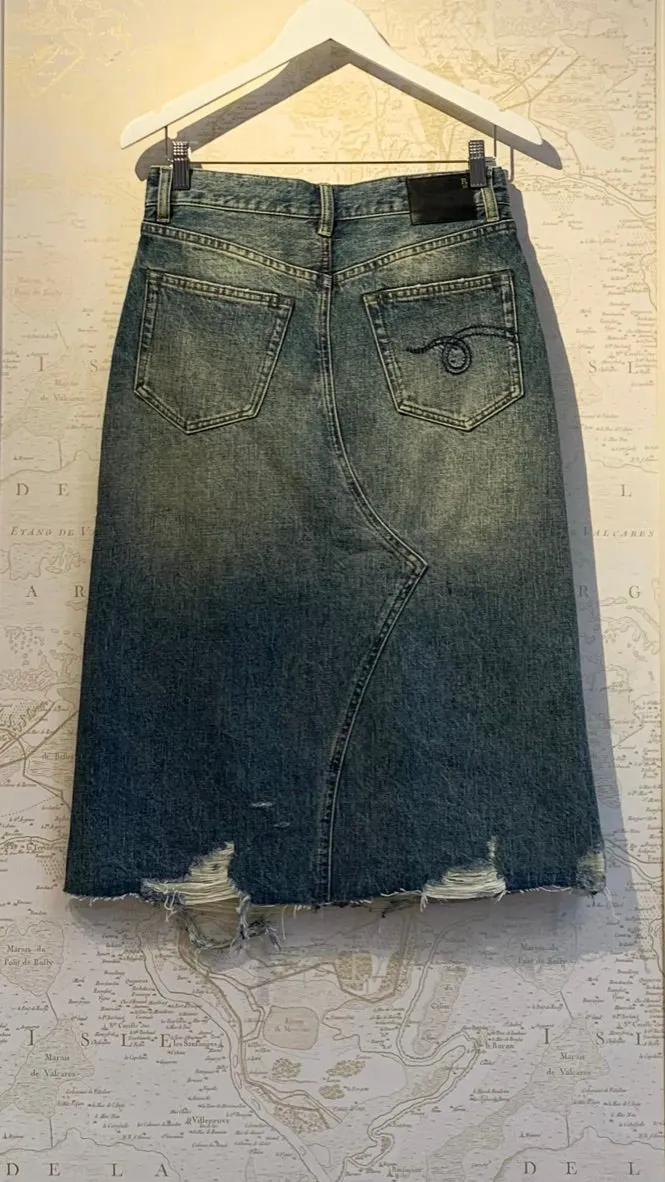 'Jesse' Distressed Denim Skirt in Clinton Blue