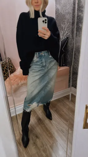 'Jesse' Distressed Denim Skirt in Clinton Blue
