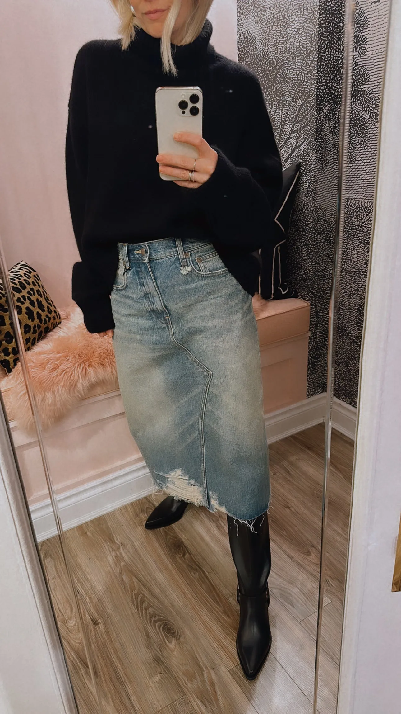'Jesse' Distressed Denim Skirt in Clinton Blue