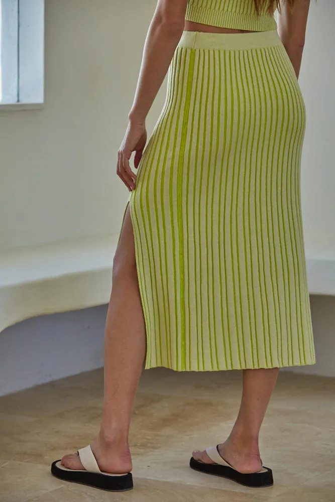 Lenora Lime Ribbed Knit Skirt