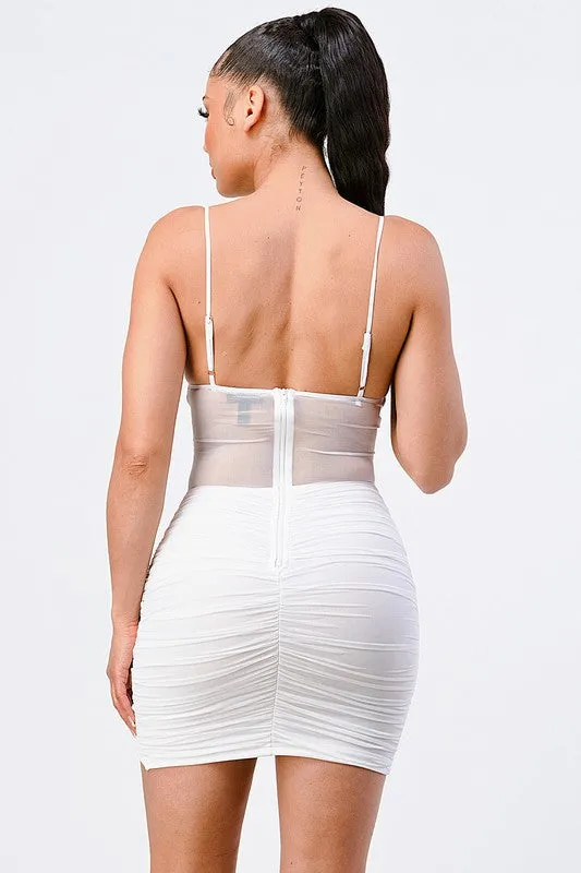 LUXE BUSTIER MESH LACE BODYCON DRESS