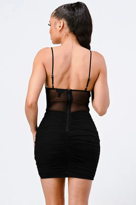 LUXE BUSTIER MESH LACE BODYCON DRESS