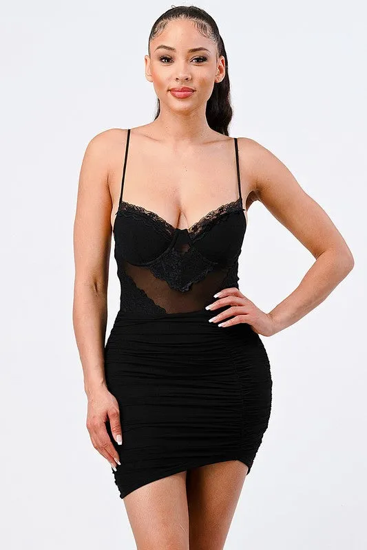 LUXE BUSTIER MESH LACE BODYCON DRESS