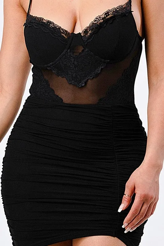 LUXE BUSTIER MESH LACE BODYCON DRESS