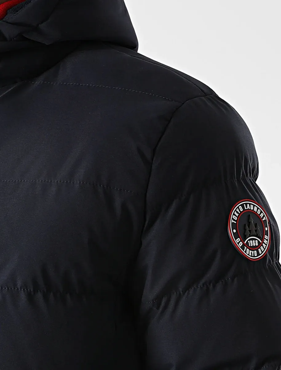 Pisces Taslon Quilted Puffer Coat with Hood In Sky Captain Navy - Tokyo Laundry
