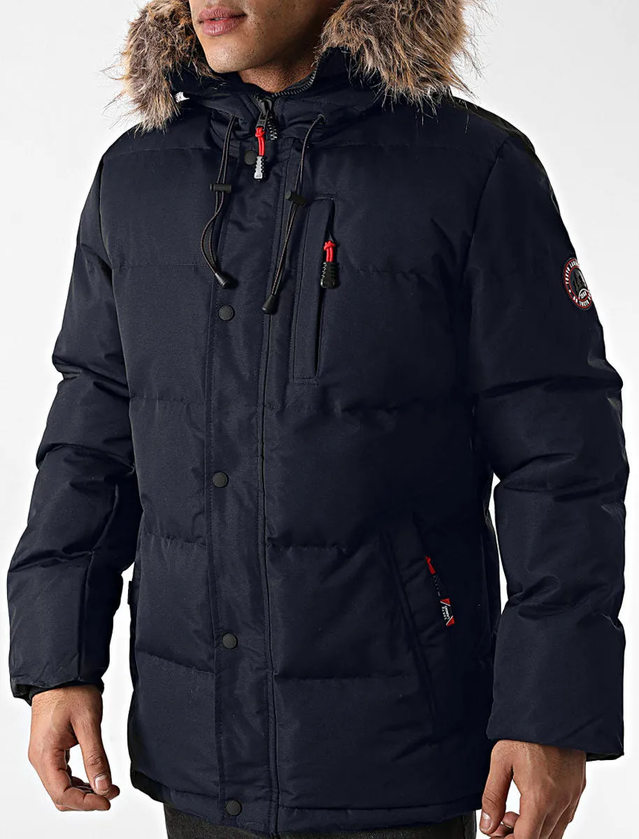 Pisces Taslon Quilted Puffer Coat with Hood In Sky Captain Navy - Tokyo Laundry