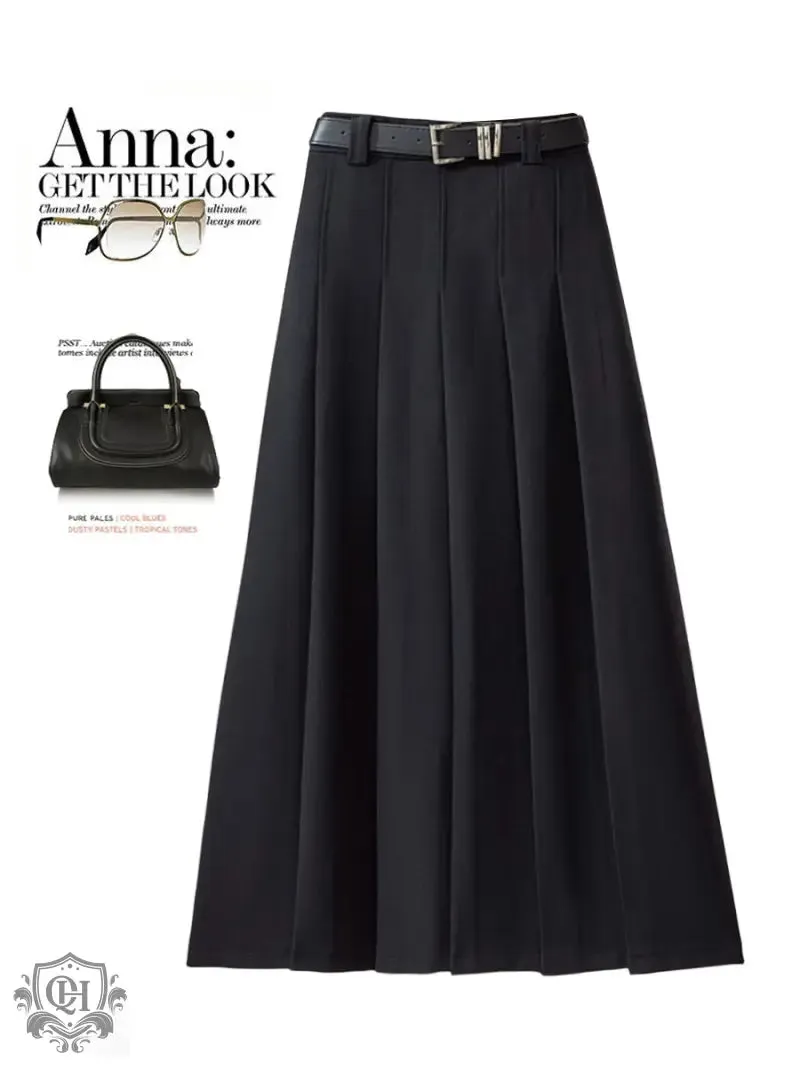 Pleated High Waist Midi Skirt