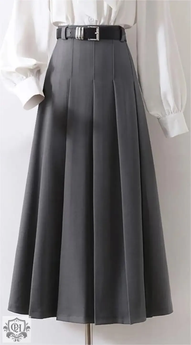 Pleated High Waist Midi Skirt