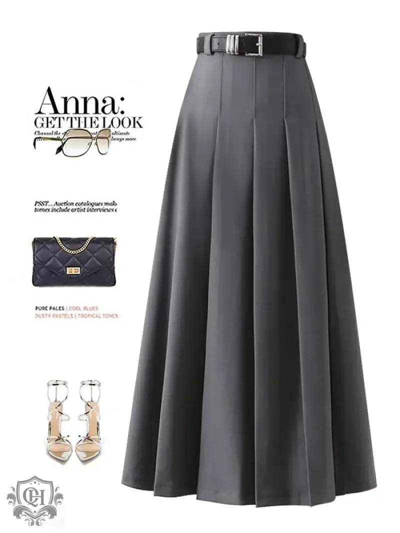 Pleated High Waist Midi Skirt