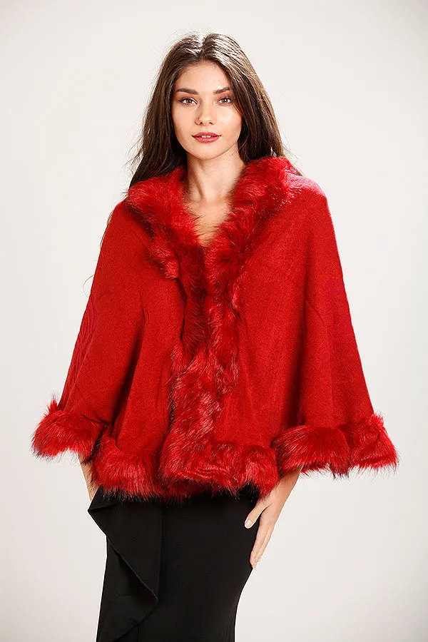 Red Faux Fur Cape Cardigan