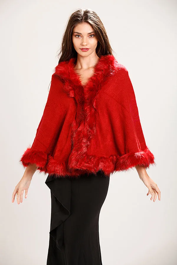 Red Faux Fur Cape Cardigan