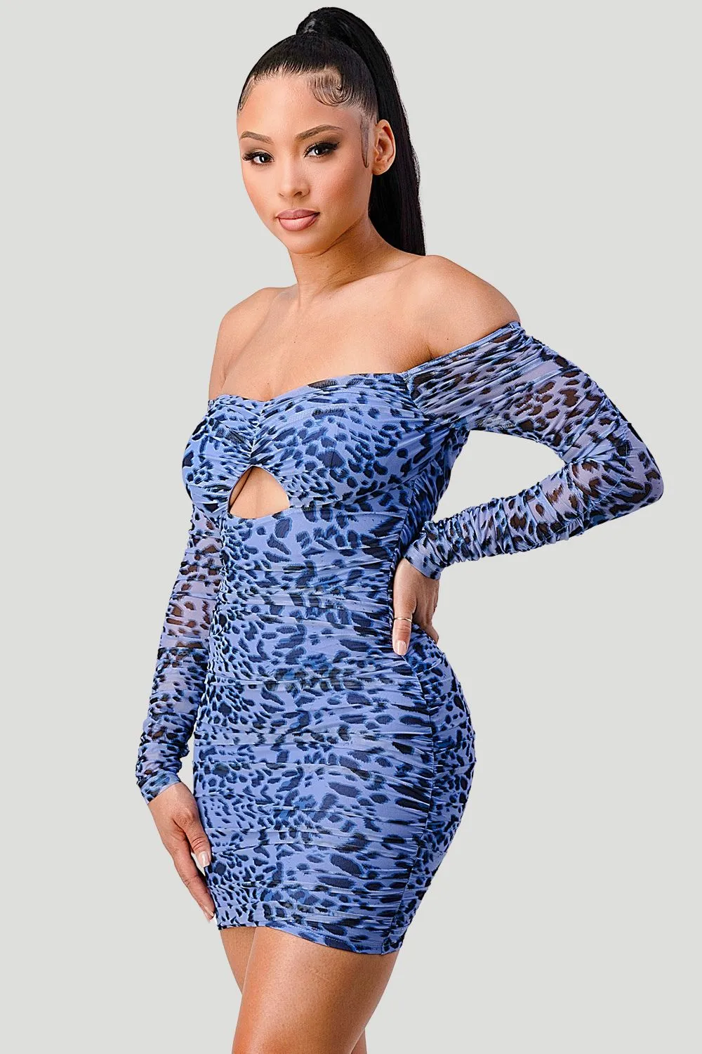 SEXY LEOPARD OFF SHOULDER CUT-OUT BODYCON DRESS
