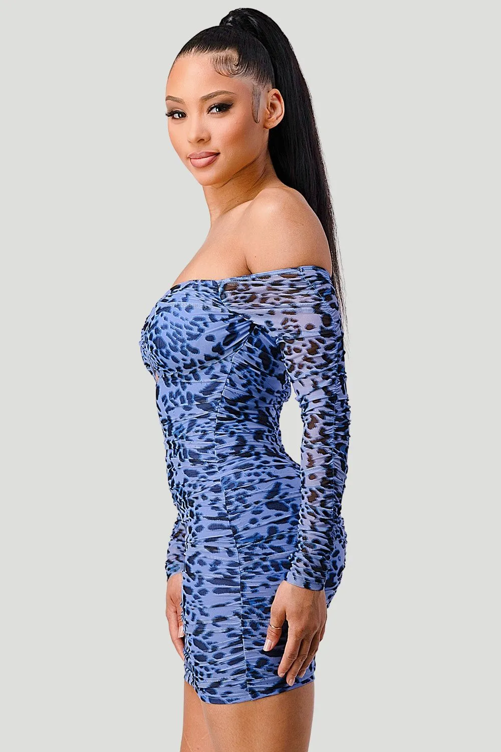 SEXY LEOPARD OFF SHOULDER CUT-OUT BODYCON DRESS