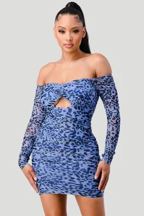 SEXY LEOPARD OFF SHOULDER CUT-OUT BODYCON DRESS