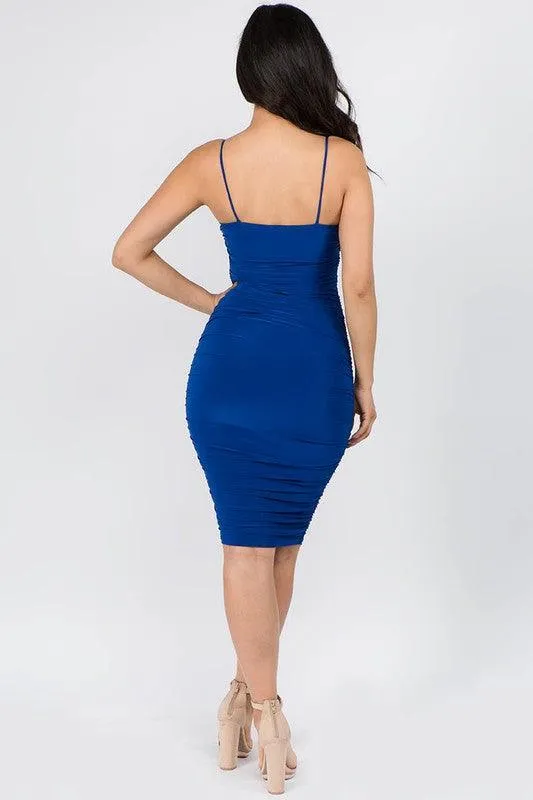 Side Ruched Elegant Double Layer Midi Dress