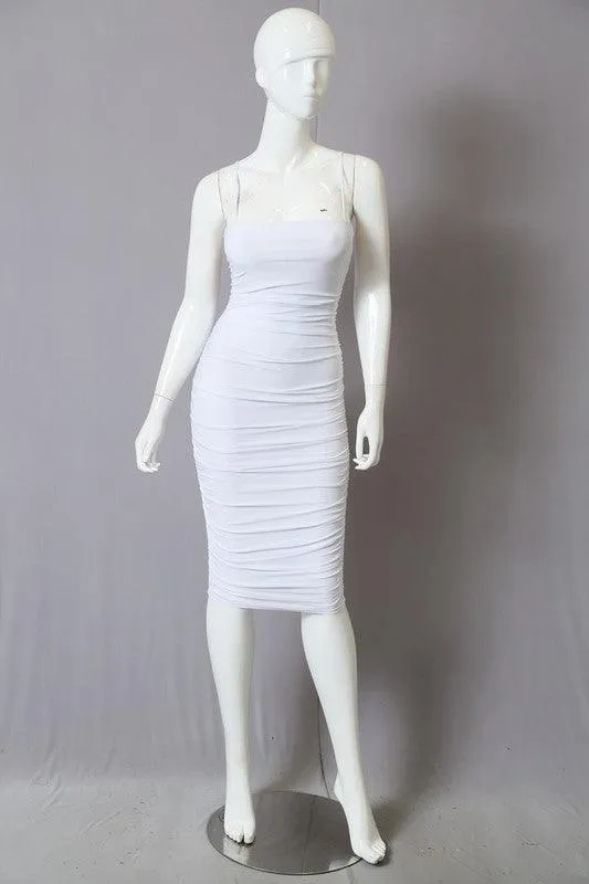 Side Ruched Elegant Double Layer Midi Dress