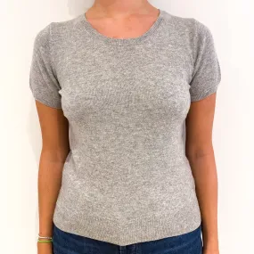 Smoke Grey Short Sleeved Cashmere V-Neck Jumper Small