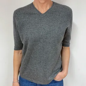 Steel Grey Cashmere 3/4 Sleeve V-Neck Jumper Medium