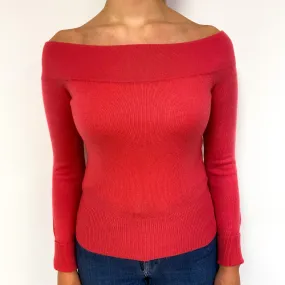 Strawberry Pink Cashmere Off-Shoulder Jumper Small