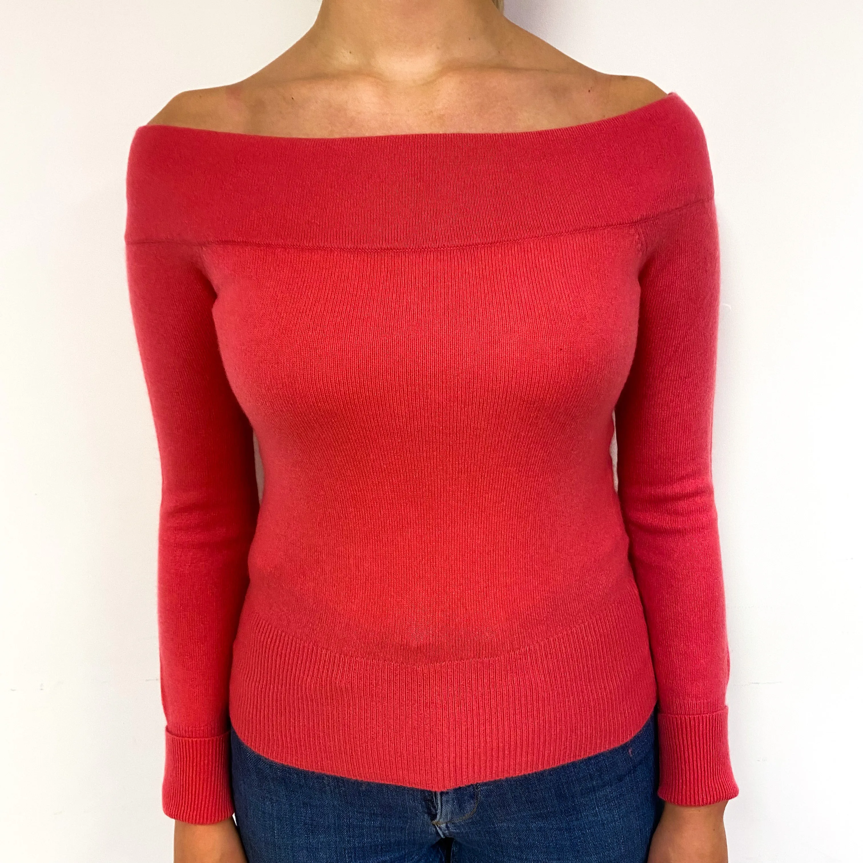 Strawberry Pink Cashmere Off-Shoulder Jumper Small