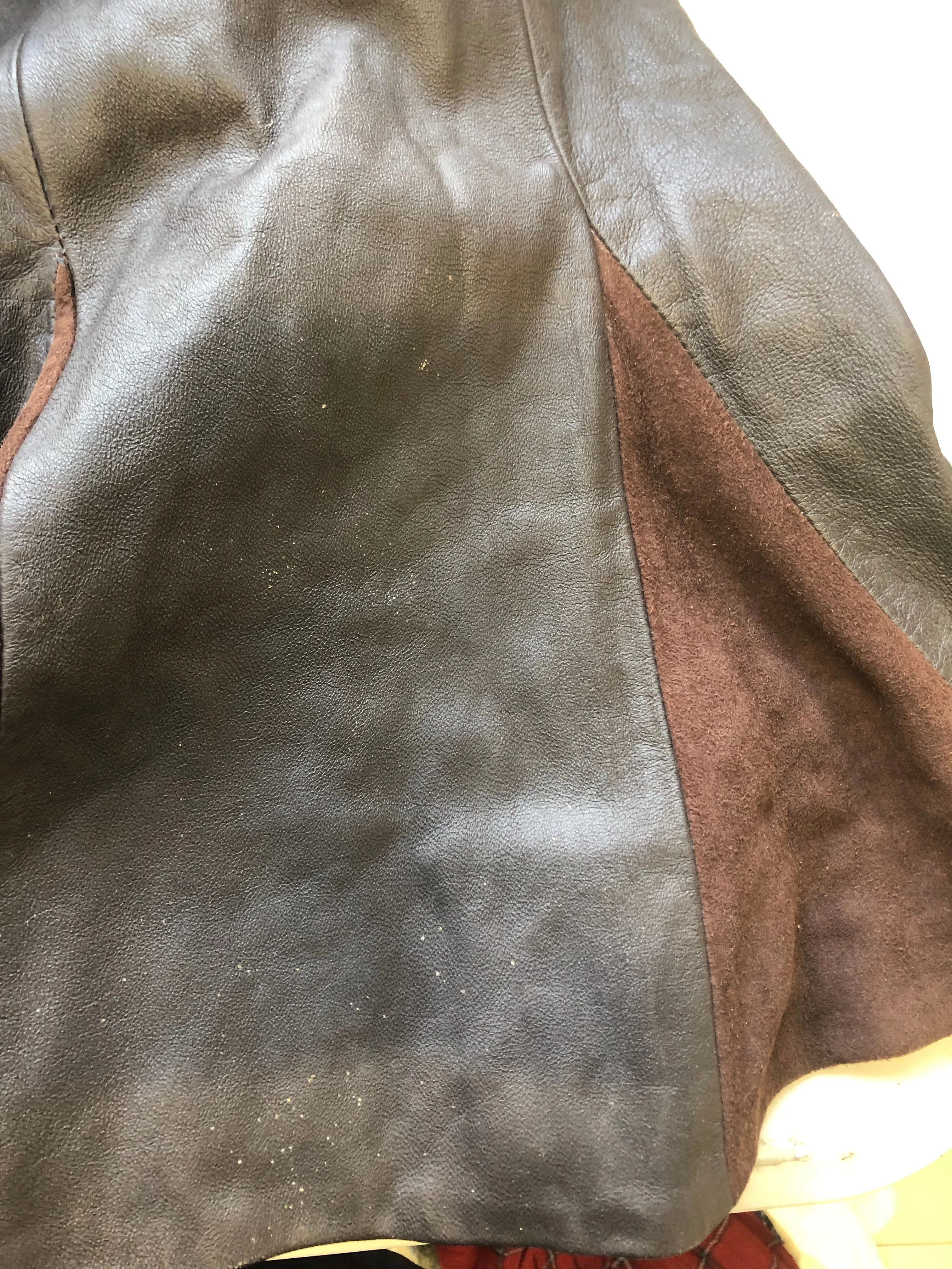 vintage brown pleated leather midi skirt